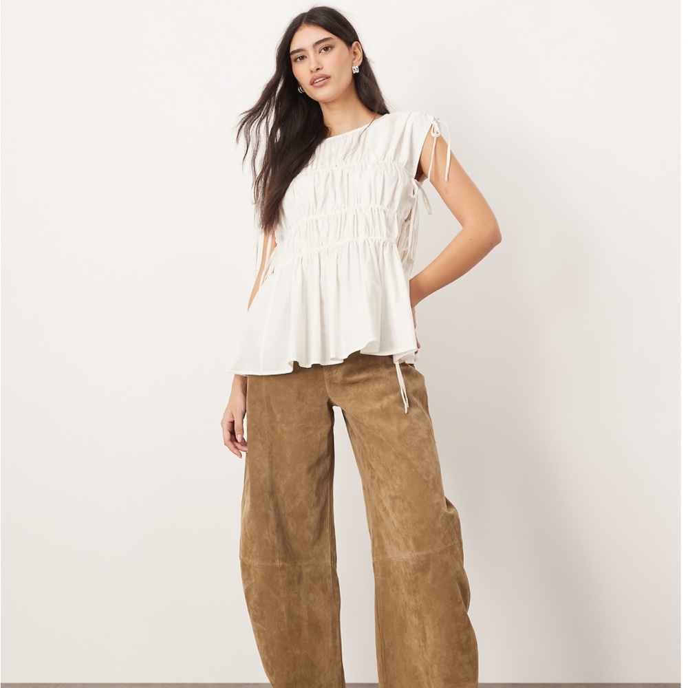 White Smocked Peasant Blouse - Women